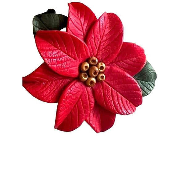 Handmade Polymer Clay Poinsettia Cord Necklace Adustable - Picture 5 of 6